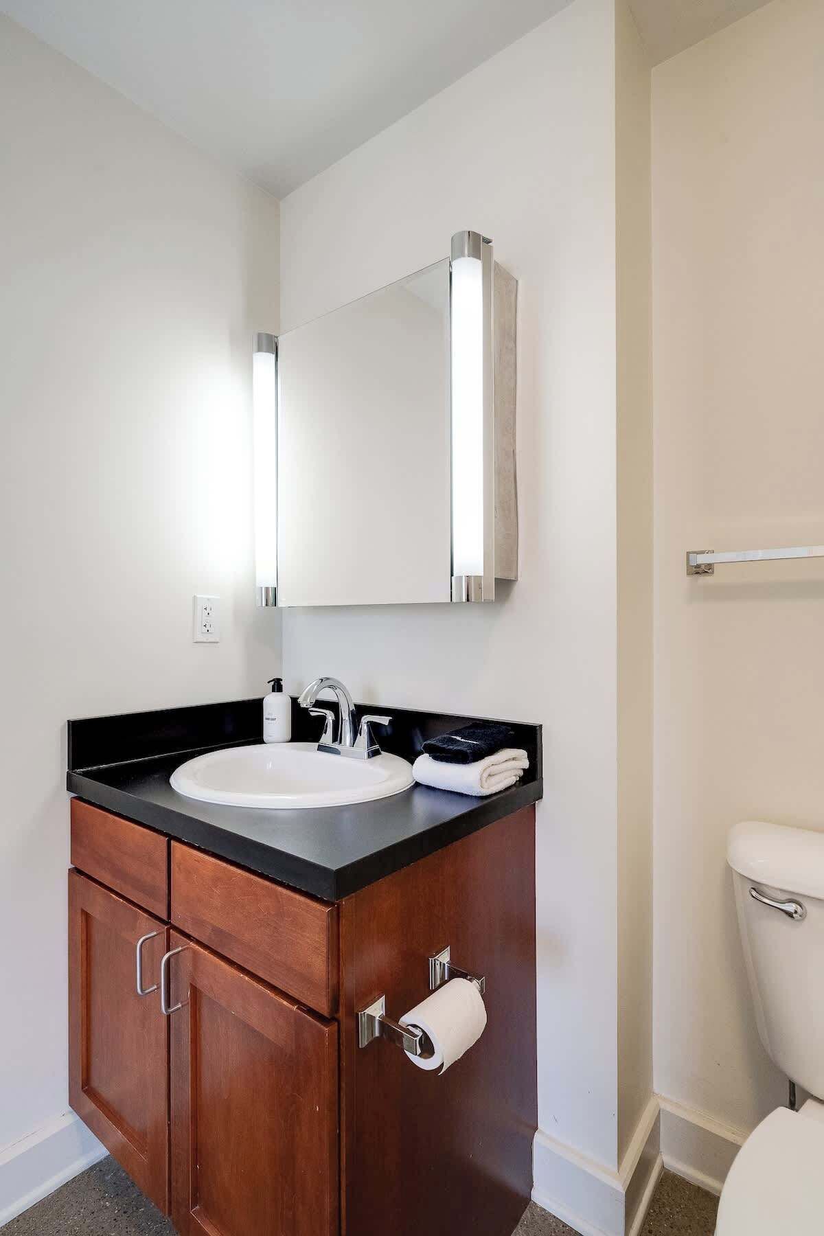 Shower, hair dryer, shampoo
