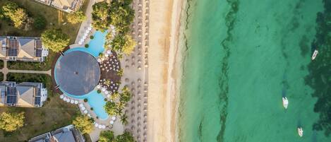PĂ„ stranden, vit sandstrand och strandbarer