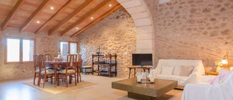 TV, fireplace, DVD player, books