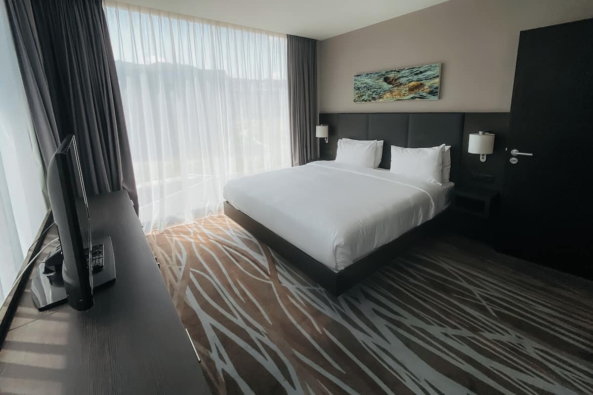 In-room safe, desk, laptop workspace, blackout drapes