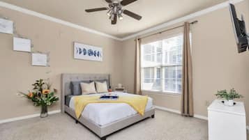 1 bedroom, desk, iron/ironing board, travel cot