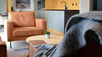 Suite – elite | Oppholdsområde | En 50-tommers smart-TV med digitale kanaler samt strømmetjenester