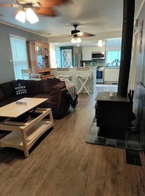 TV connectée, cheminée, lecteur de DVD