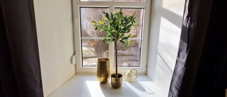 Romantic Apartment | Private kitchen | Full-size fridge, microwave, coffee/tea maker, electric kettle