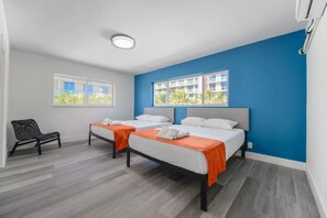 1 bedroom, desk, iron/ironing board, travel cot