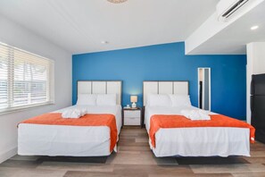 1 bedroom, desk, iron/ironing board, travel cot
