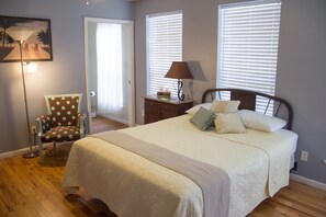 1 bedroom, desk, iron/ironing board, bed sheets