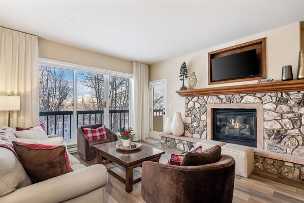 TV, fireplace