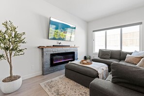 TV, fireplace, table football, ping pong