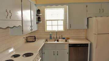 Fridge, microwave, oven, dishwasher
