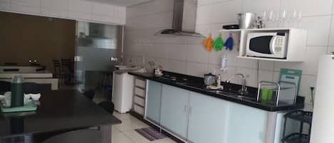Fridge, microwave, stovetop, electric kettle