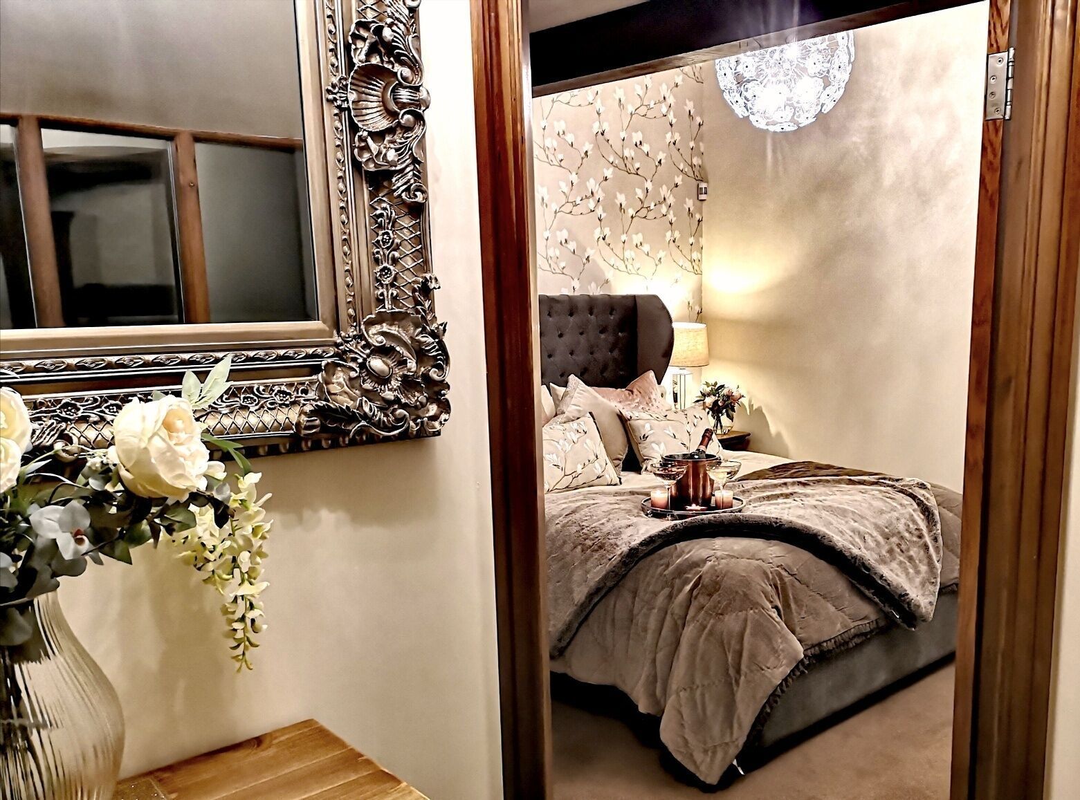 1 bedroom, premium bedding, blackout curtains, iron/ironing board