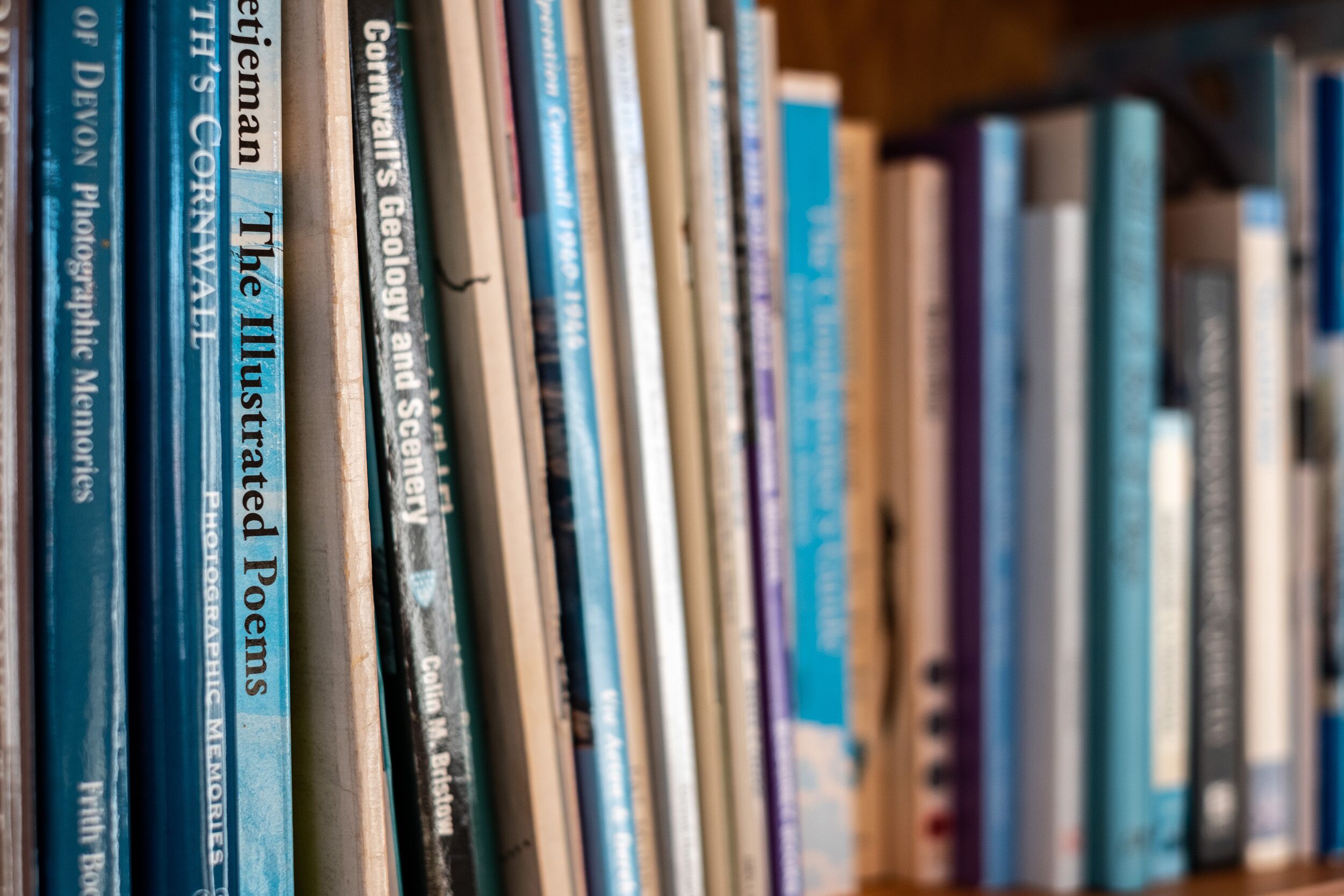 Una colección de libros en una estantería.