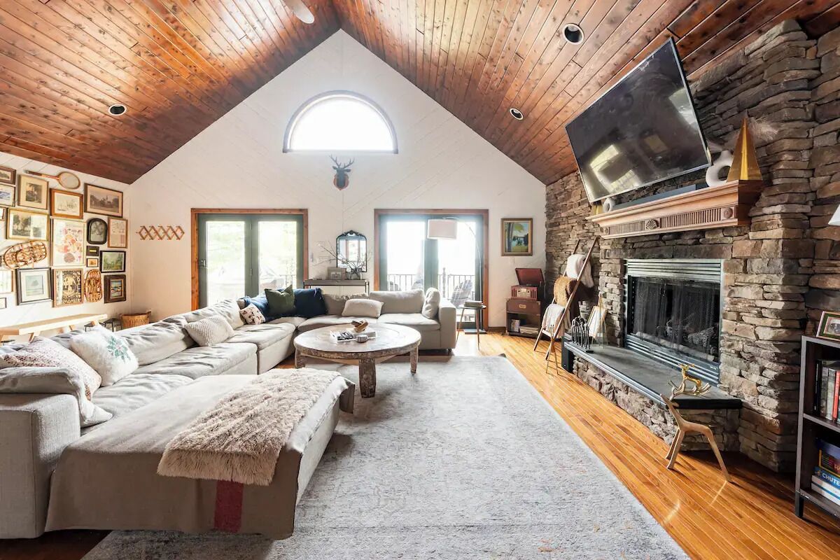 Smart TV, fireplace, DVD player, books