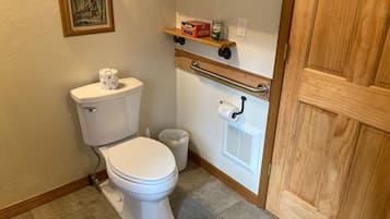 Combined shower/bathtub, hair dryer, towels, soap