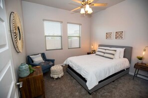 3 bedrooms, desk, iron/ironing board, travel cot