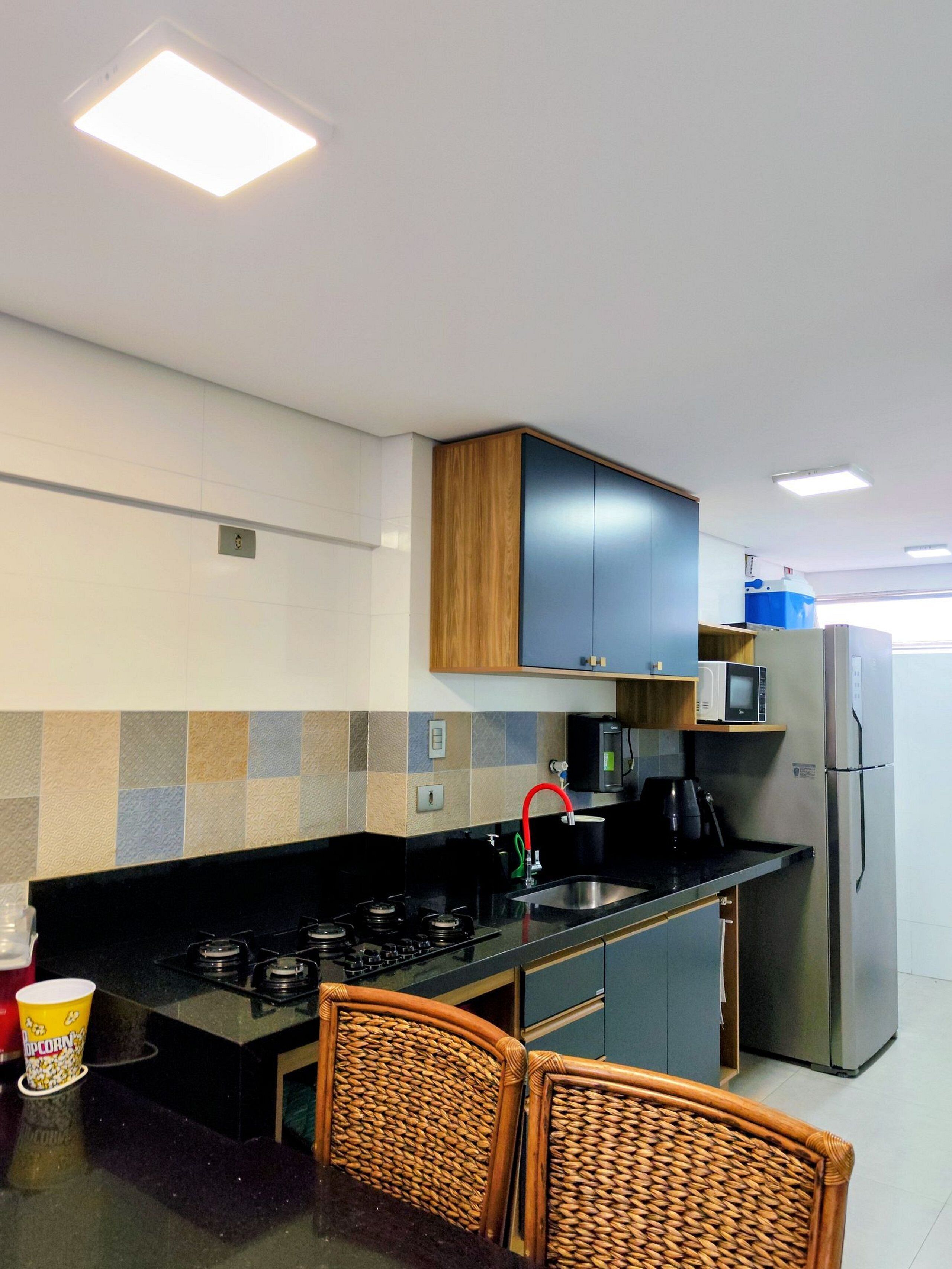 Full-sized fridge, oven, blender, toaster oven