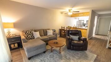 TV, DVD player, video library