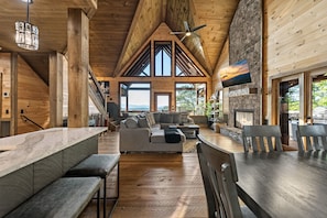 TV, fireplace