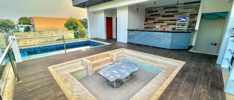 Outdoor pool, sun loungers