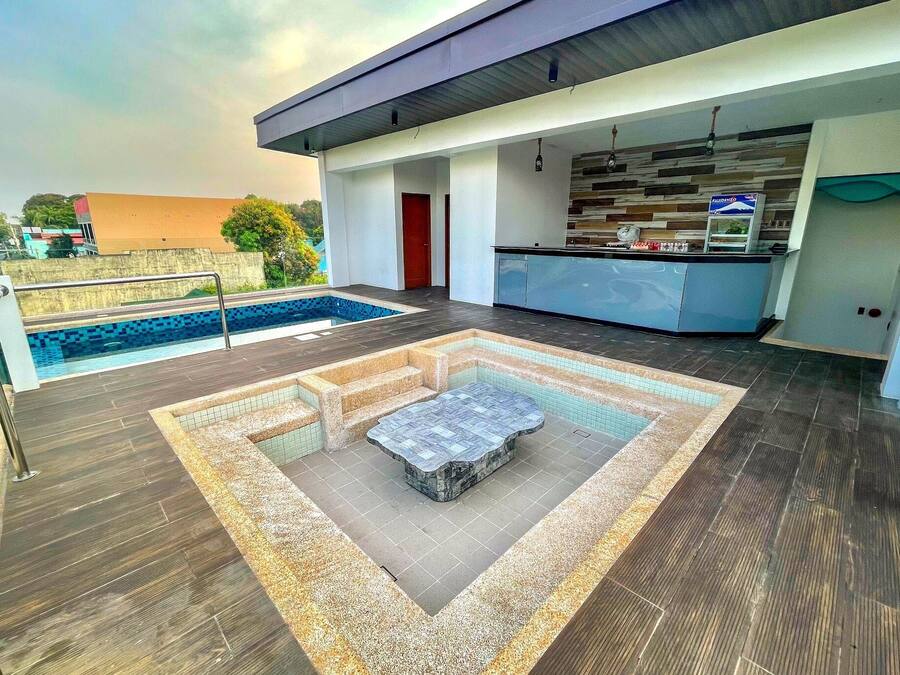 Outdoor pool, sun loungers