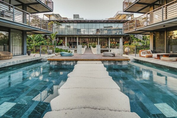 A rooftop pool