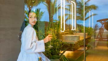 Eco-friendly toiletries, hair dryer, bathrobes, slippers