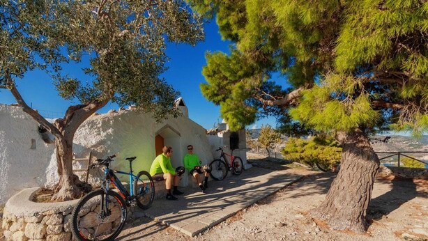 Two people sitting under a tree with bicycles parked nearby. - Villetta Pasquina - Bilo 4 (Puglia)