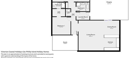 Grundriss vom Island Gem, einschließlich Schlafzimmern, einem Wohnzimmer, einer Küche, einem Esszimmer, einem Badezimmer, einem Hauswirtschaftsraum und einer Veranda.