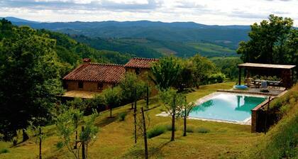 Chianti Villa with pool far reaching views towards the sunset in woods&vineyards