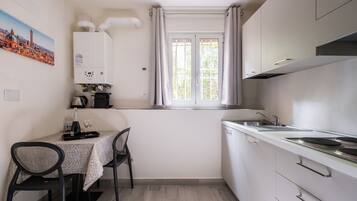 Fridge, microwave, coffee/tea maker, electric kettle