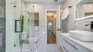 Bathtub, hair dryer, towels
