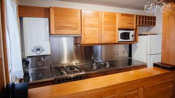 Full-sized fridge, microwave, oven, stovetop