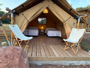 Standard Tent, Pool View | Premium bedding, down comforters, Select Comfort beds - Glamping VALL de CODÓ (Terrades)
