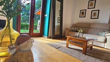 Smart TV, caminetto, libri