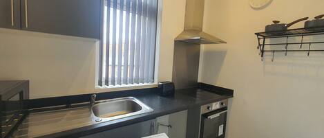 Full-sized fridge, microwave, oven, dishwasher