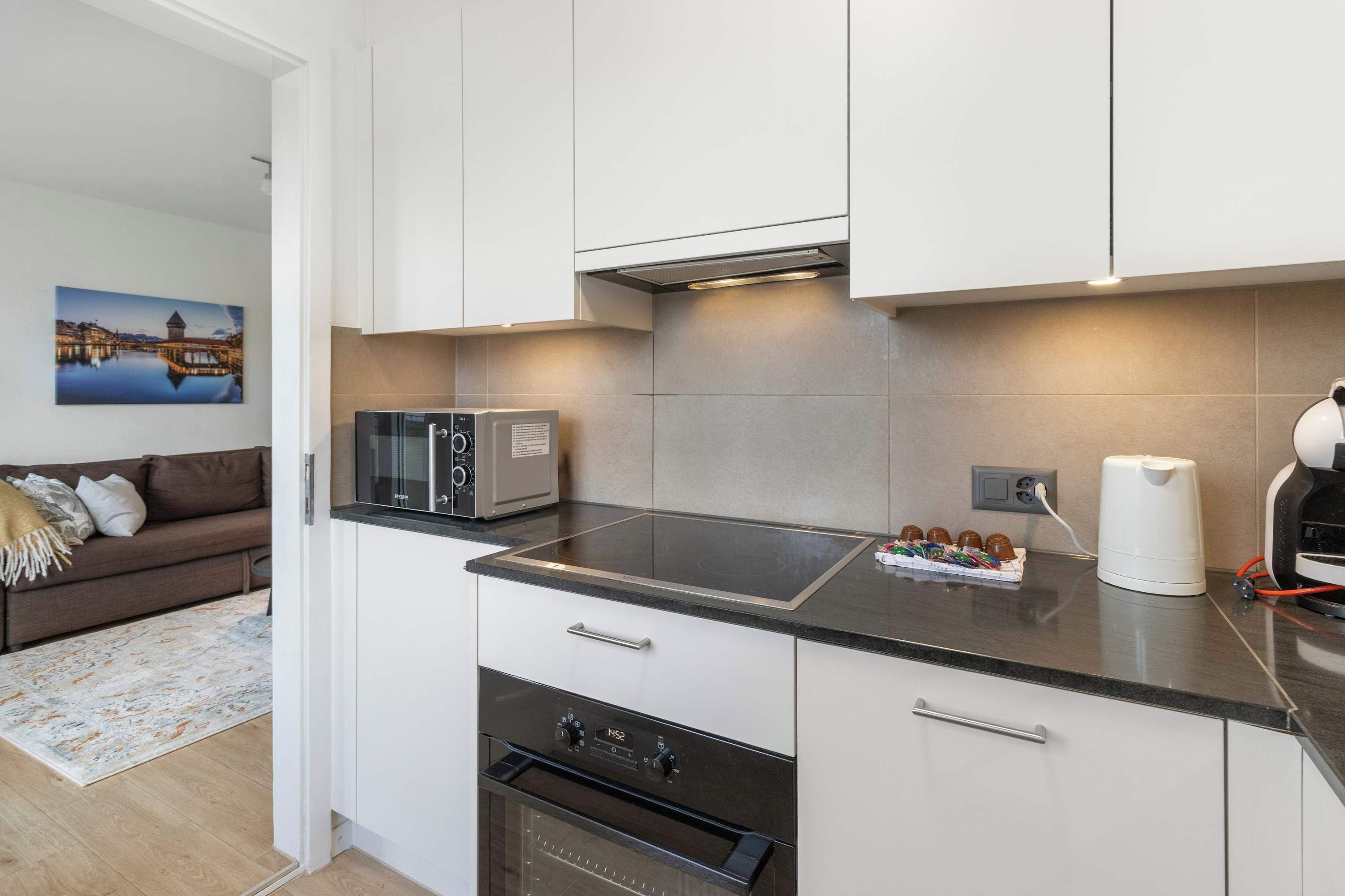 Fridge, microwave, oven, dishwasher