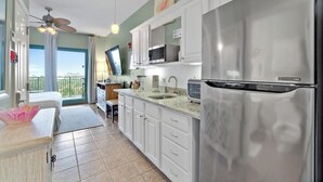 Coffee/tea maker, fridge, microwave, toaster