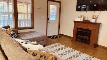 Smart TV, fireplace, table football