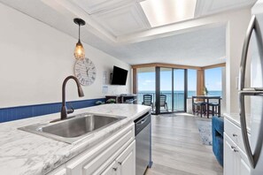 Microwave, stovetop, dishwasher, coffee/tea maker