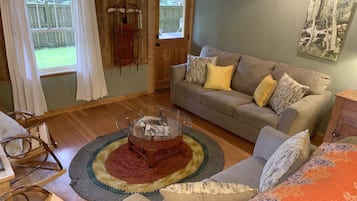 TV, fireplace, DVD player, video library