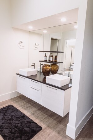 Hair dryer, bidet, towels, soap