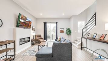 Smart TV, fireplace, video games, offices