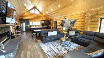 TV, fireplace, foosball