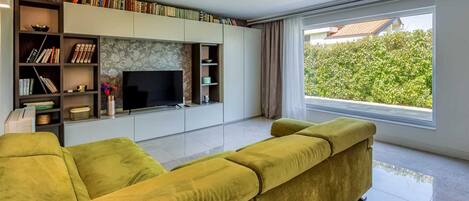 TV, fireplace