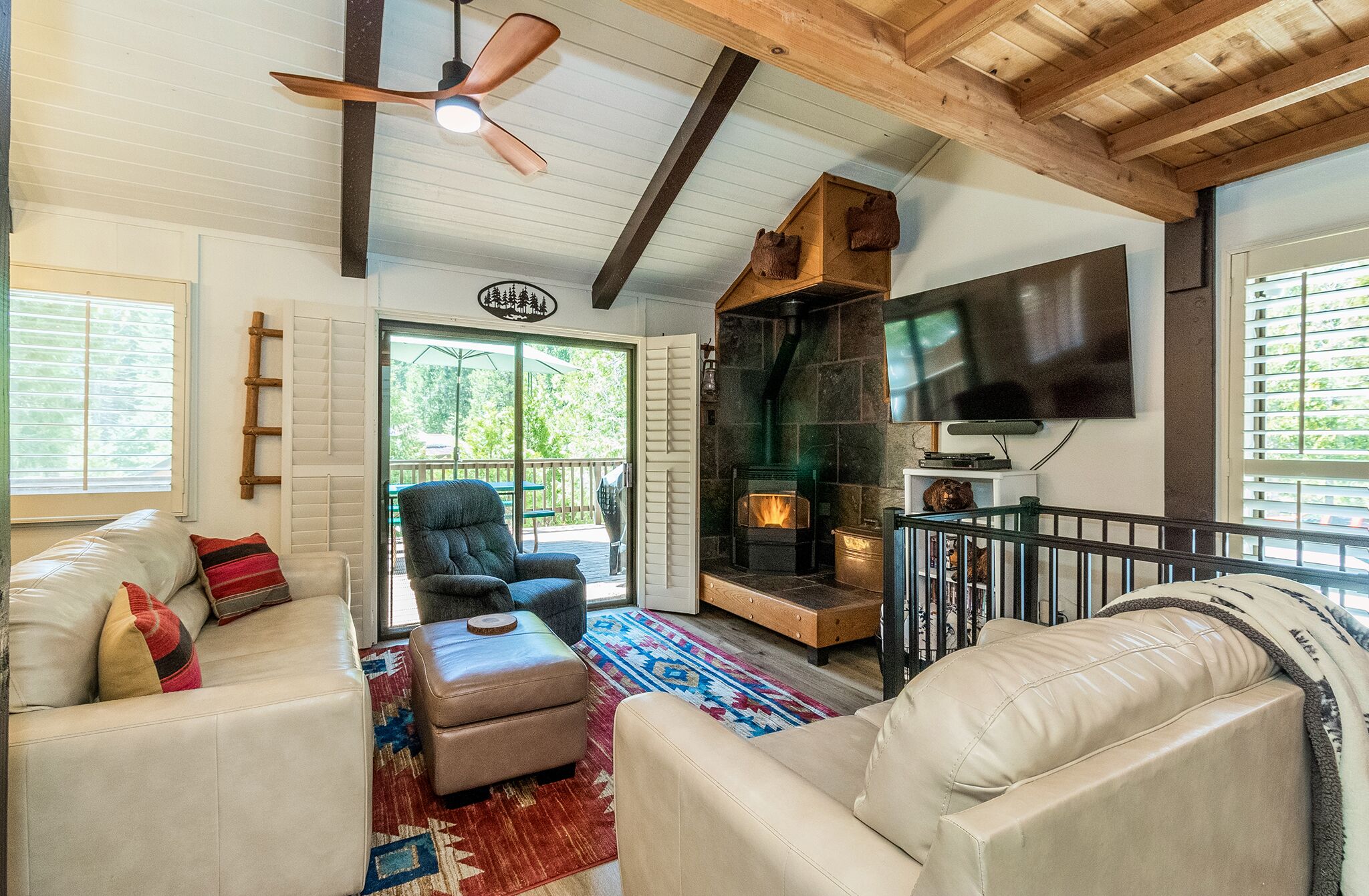 Smart TV, fireplace, DVD player, video library