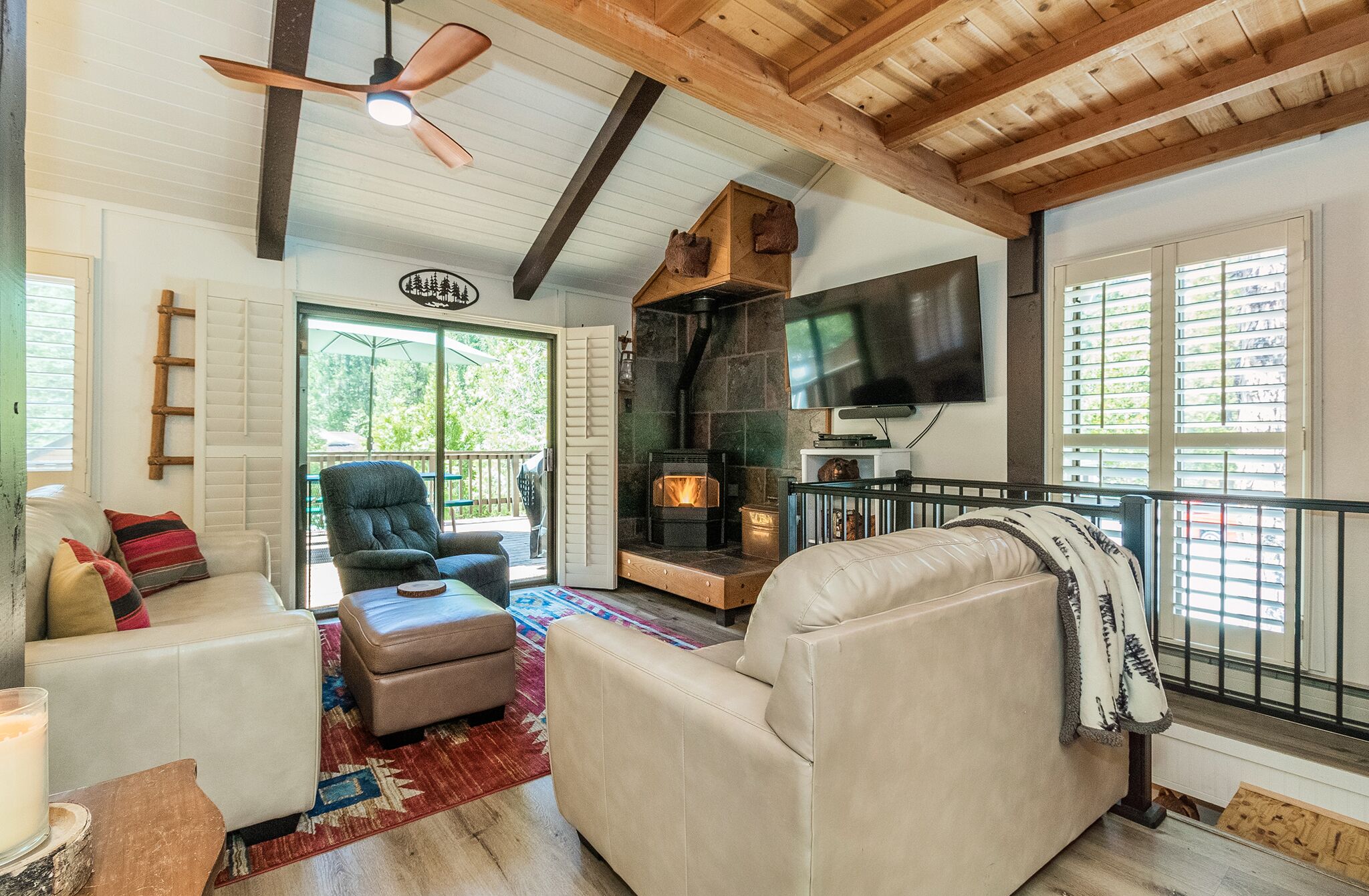 Smart TV, fireplace, DVD player, video library