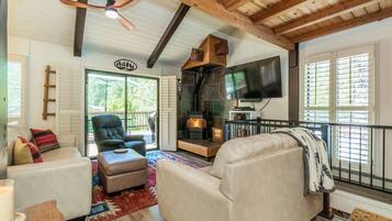 Smart TV, fireplace, DVD player, video library