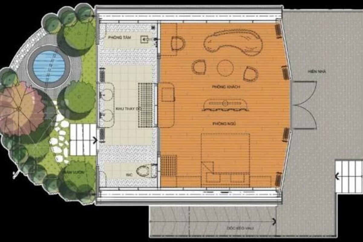 A floor plan of a hotel with a swimming pool, a gym, and a restaurant area.