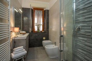 Ducha, secador de pelo, bidet, toallas